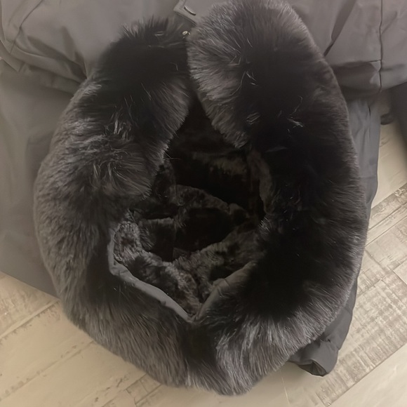 Black Faux Fur Warm Parka Wind Breaker Fleece Lined Hood Raincoat Coat Jacket - Picture 14 of 15